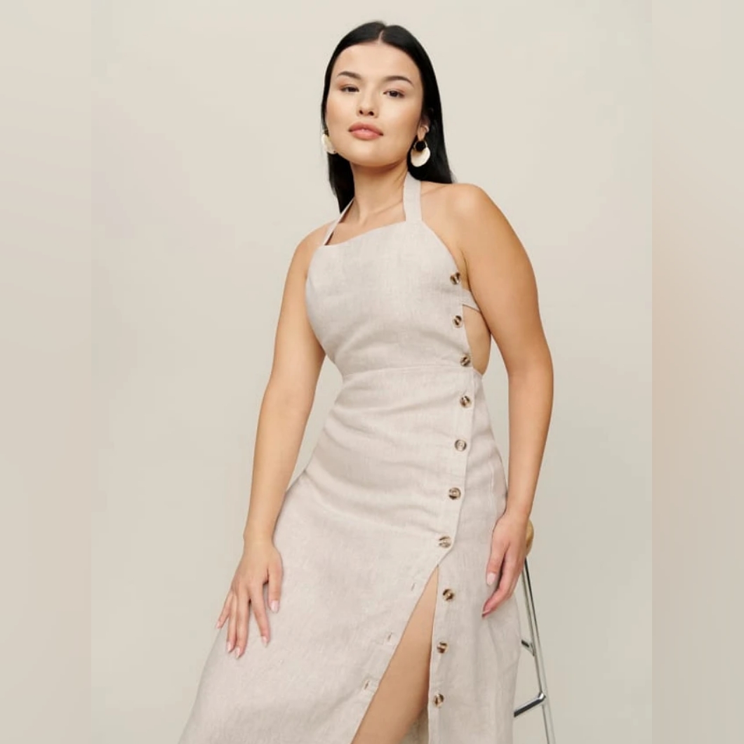 Nwt Reformation Mar Linen Dress In Oatmeal